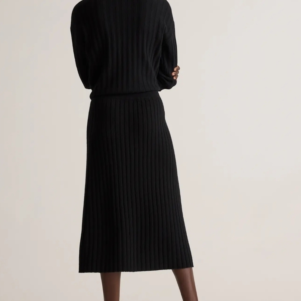 Quince Elegant Black Mongolian Cashmere Midi Skirt Ribbed NWOT